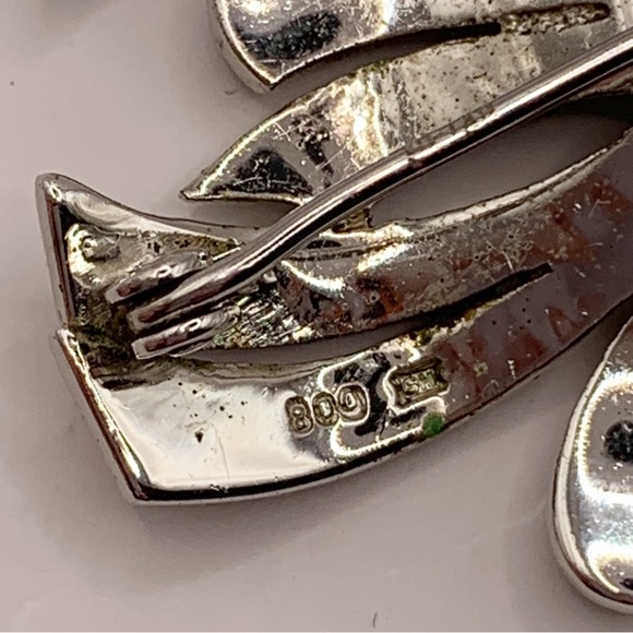 800 silver and marcasite vintage abstract swirled flower brooch pin - Picture 3 of 13